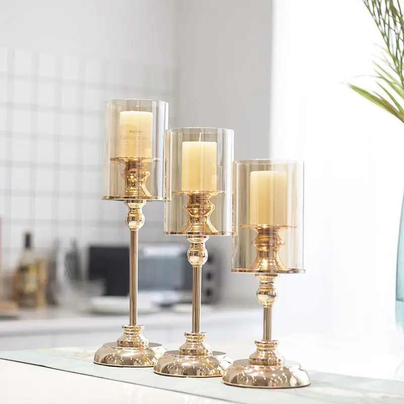 

European-style home retro candlelight dinner prop lamp Nordic romantic candlestick ornaments light luxury American candlestick