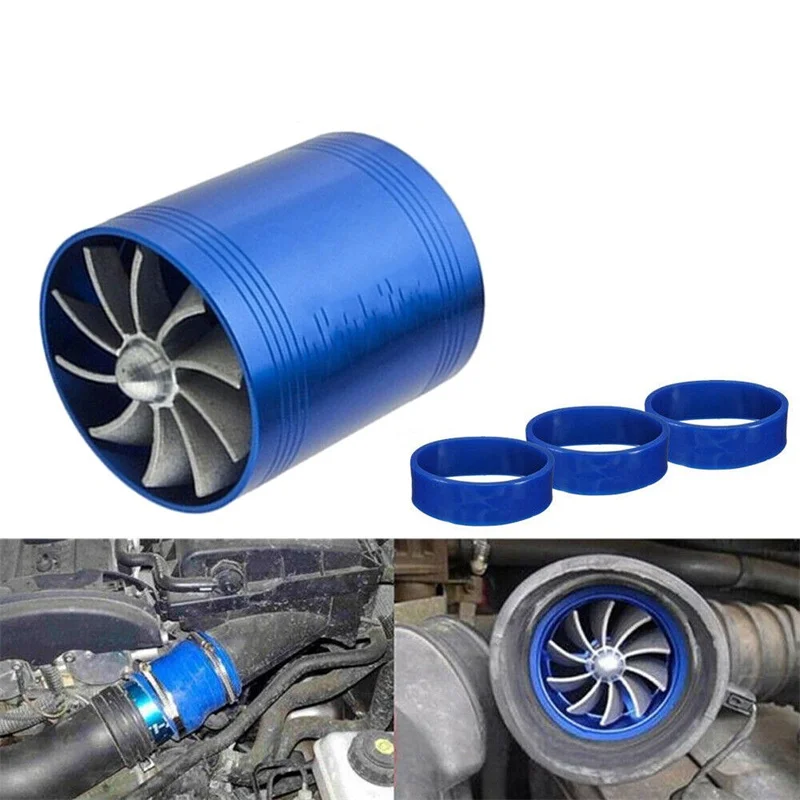 

Double Supercharger Car Turbo Air Intake Turbine Gas Fuel Saver Fan Turbine with Single Propeller for 65-74mm Air Intake Hose
