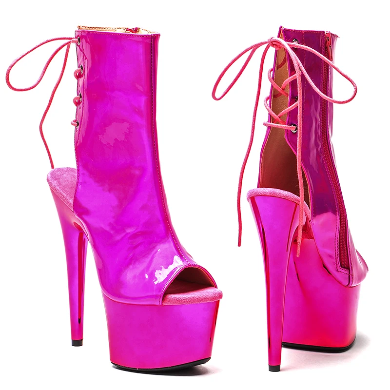 Leecabe 17CM/7inches Shiny Patent PU  Pole dancing shoes High Heel platform Pole Dance boot