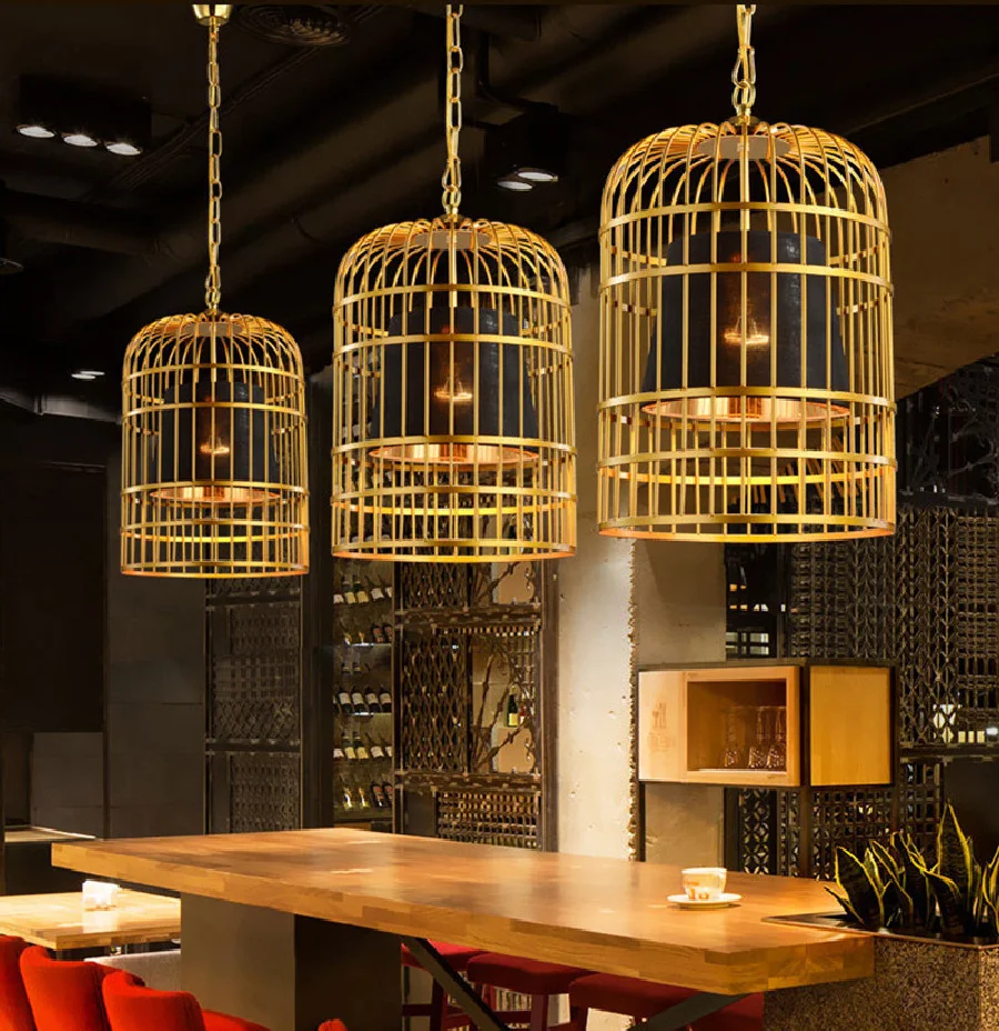 

New Chinese wrought iron birdcage chandelier tea house hot pot restaurant bar table boutique decoration post-modern restaurant