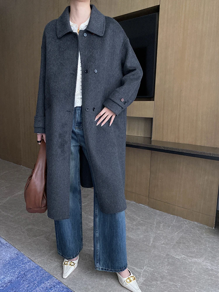 [EAM] 48% шерсть красное длинное теплое шерстяное пальто большого размера новая