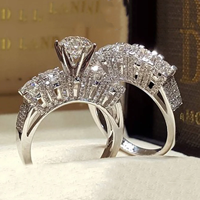

2 Pcs/Set Luxury CZ Wedding Rings for Women Bridal Jewelry Fashion Full Shiny Cubic Zircon Engagement Ring Anillos Mujer Z3P751