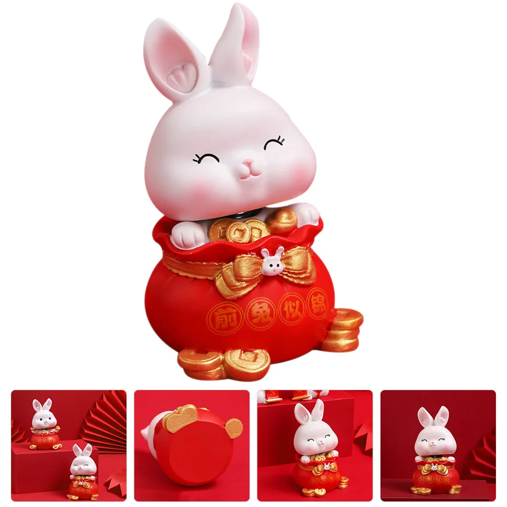 

Rabbit Year Figurines Decoration Car Chinese Bunny New Ornament Shaking Head Zodiac Decor Animalfigurine Dashboard Ingots Ingot