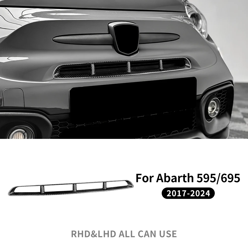 

Наклейка из настоящего твердого углеродного волокна для Abarth 595 2017 2018 2019 2020 2021 2022 2023 2024, передняя центральная решетка, трехцветная карбоновая отделка