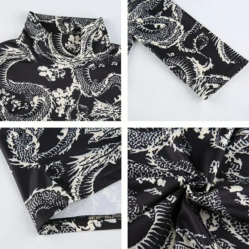 Женская готическая водолазка с принтом дракона Y2k |