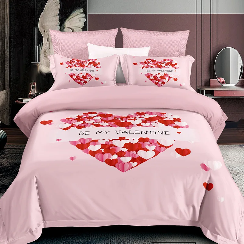 

Duvet Cover Microfiber Love Heart Floral Bedding Set Red Lips Comforter Cover Queen Size For Girls Women Valentine's Day Theme