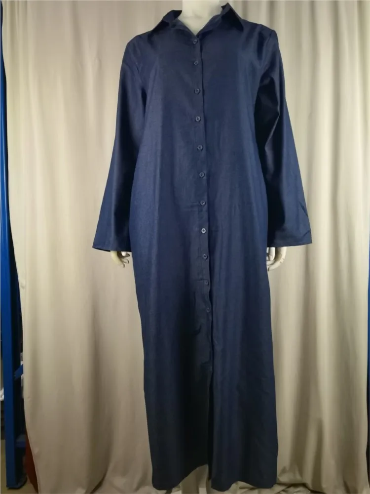 Женское осеннее новое джинсовое платье с воротником-рубашкой джинсовая