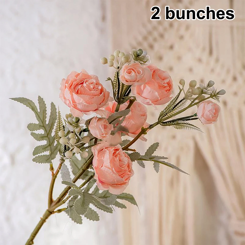 

2 Bouquets Artificial Rose Flowers 7 Heads Bouquet Silk Rose For DIY Living Room Home Garden Wedding Home Party Decor
