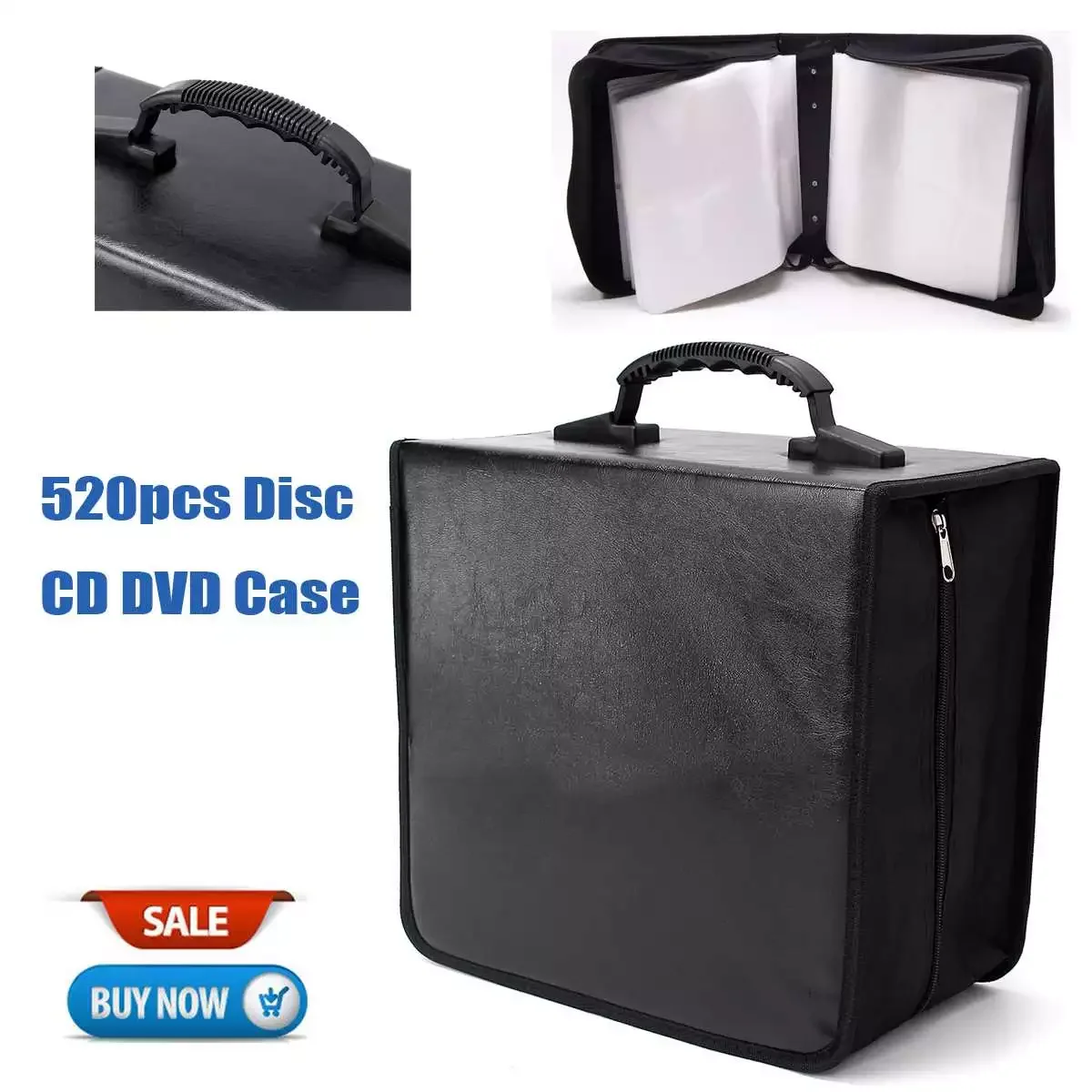 

Handheld 520 Discs CD DVD Wallet Storage Bag Case Album Organizer Media Products Black PU Leather Discs Storage Box.