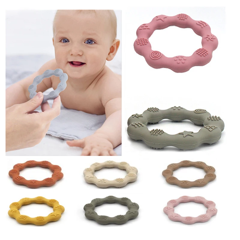 

1PC Baby Silicone Ring Teether Round Graspable Baby Teething Toys Chew Nursing Necklace DIY Pacifier Chain Baby Accessories