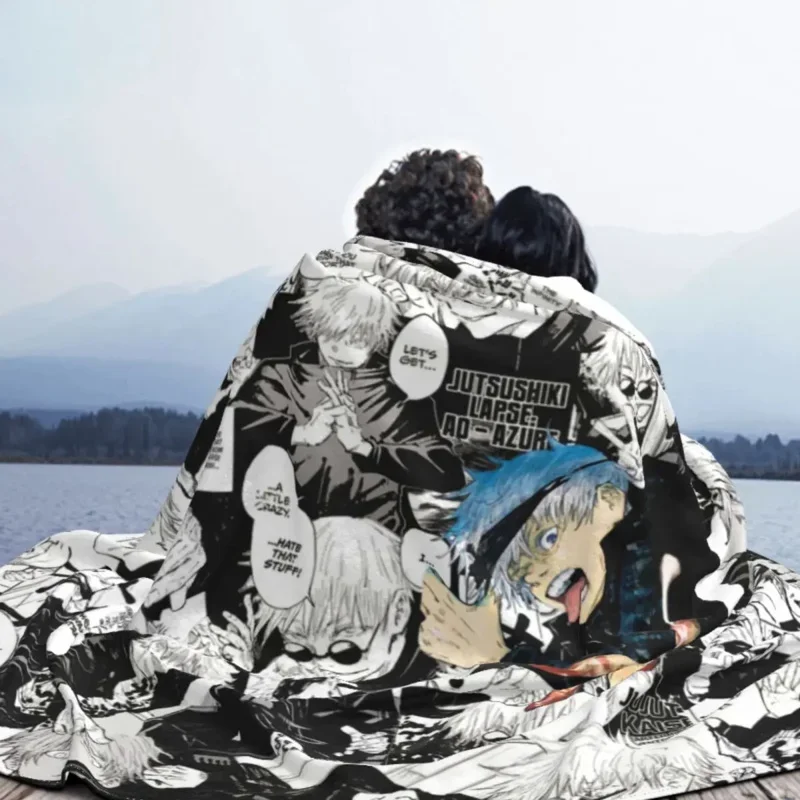 Флисовое мягкое покрывало Gojo Satoru juютсу Kaisen с коллажем манга весна-осень в клетку