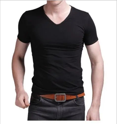 

A2360 Neck Tops Tee Shirt Slim Fit Short Sleeve Solid Color Casual T-Shirt