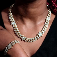 fashion bling rhinestone star cuban choker necklace for women men 13mm iced out chunky cuban link chain necklace hip hop jewelry