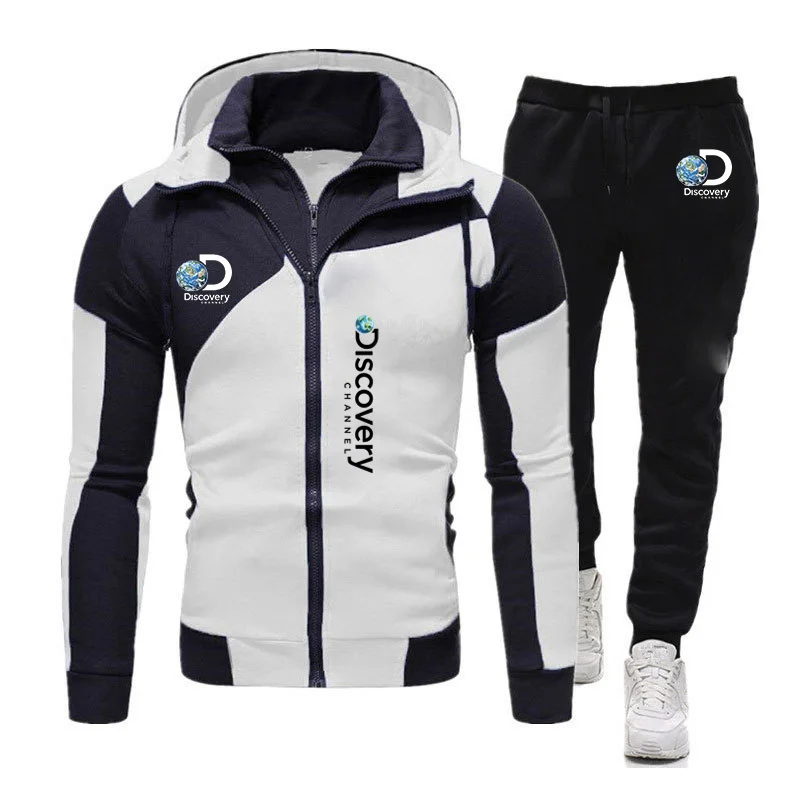 

Discovery Channel Logo Print Men's Fashion Zipper Hoodie Sportswear Jogging Casual Tracksuit Running Sport Suits+Pant 2Pcs Sets