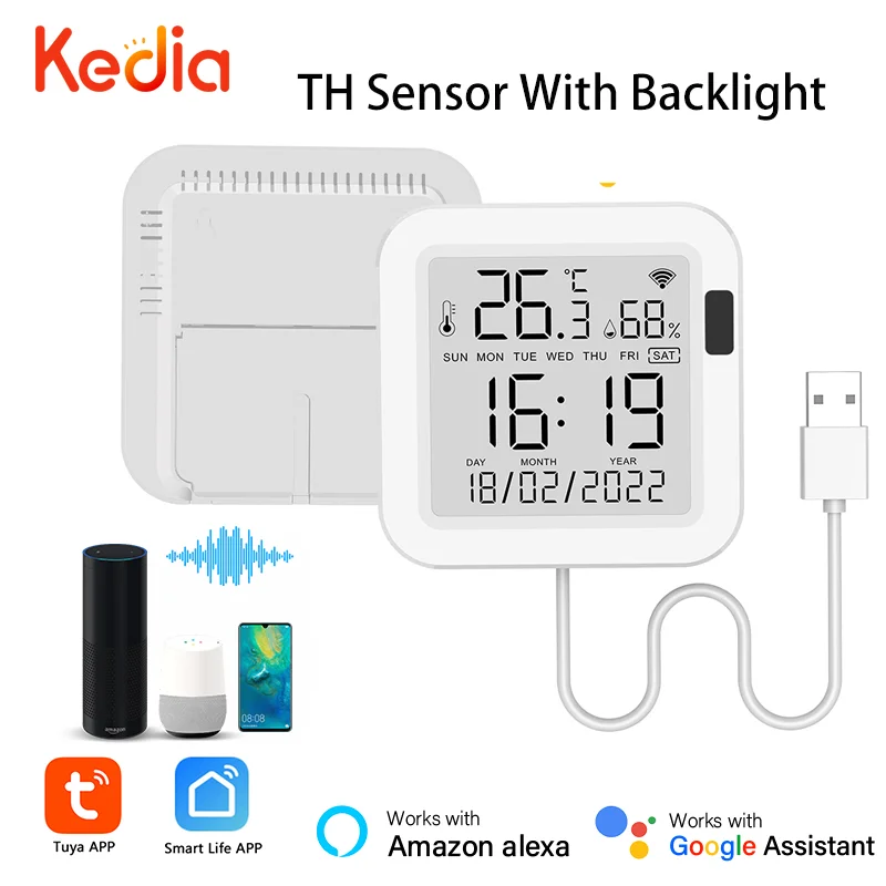 

Умный датчик температуры и влажности Tuya, датчик влажности с подсветкой для умного дома var WiFi SmartLife, работает с Alexa Google Assistant