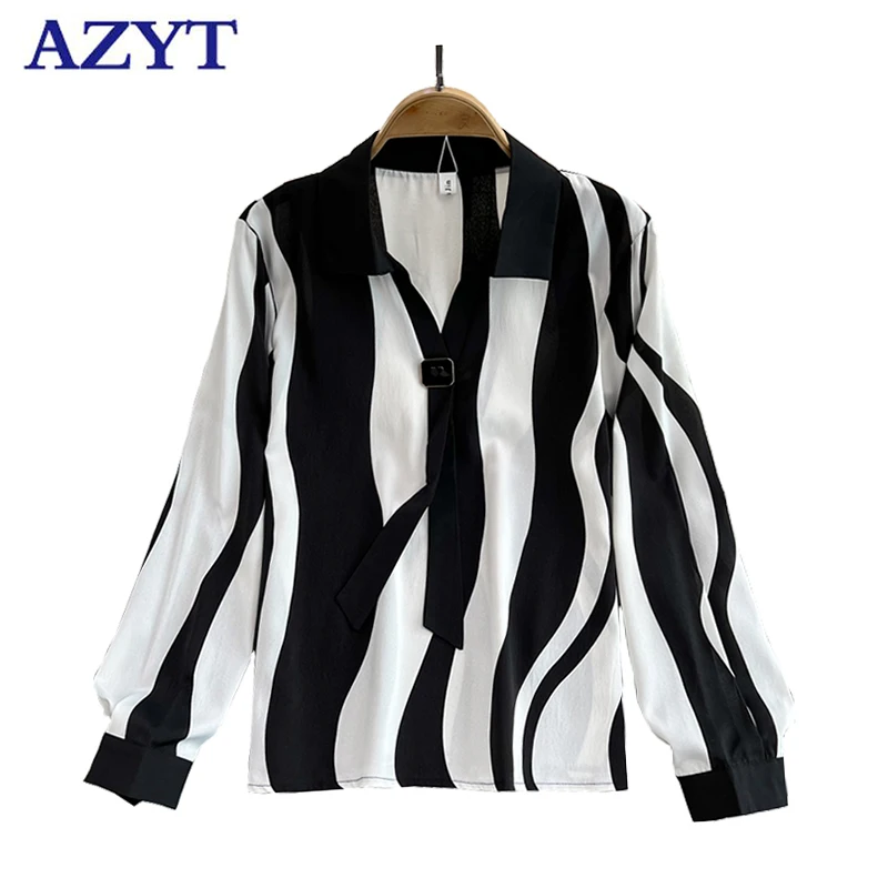 

Женская рубашка с длинным рукавом, отложным воротником и принтом