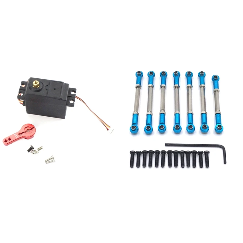 

2 Set RC Car Part: 1 Set Pull Rod Steering Tie Rod Set & 1 Set Five Wire Metal Gear Servo With Metal Servo Arm Horn