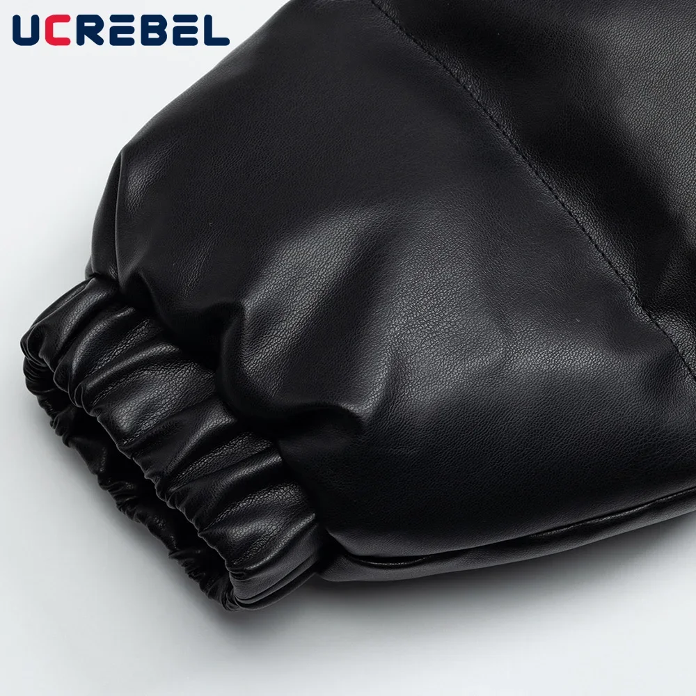 Мужская стеганая куртка из искусственной кожи с длинным рукавом и толстым