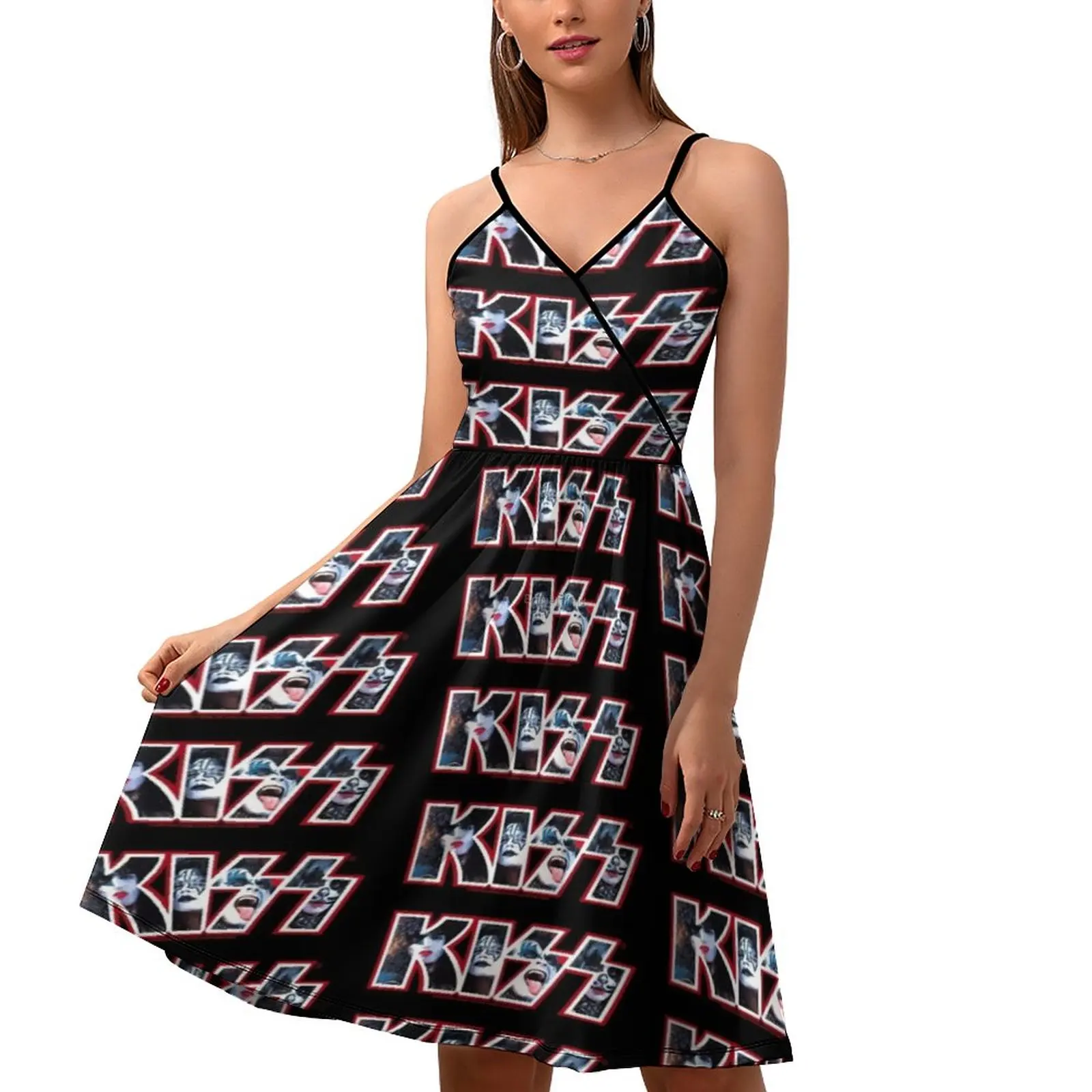 

Kiss Band Photo Dress Kiss Logo Print Night Club Dresses Woman Street Fashion Casual Dress Off Shoulder Oversized Vestidos
