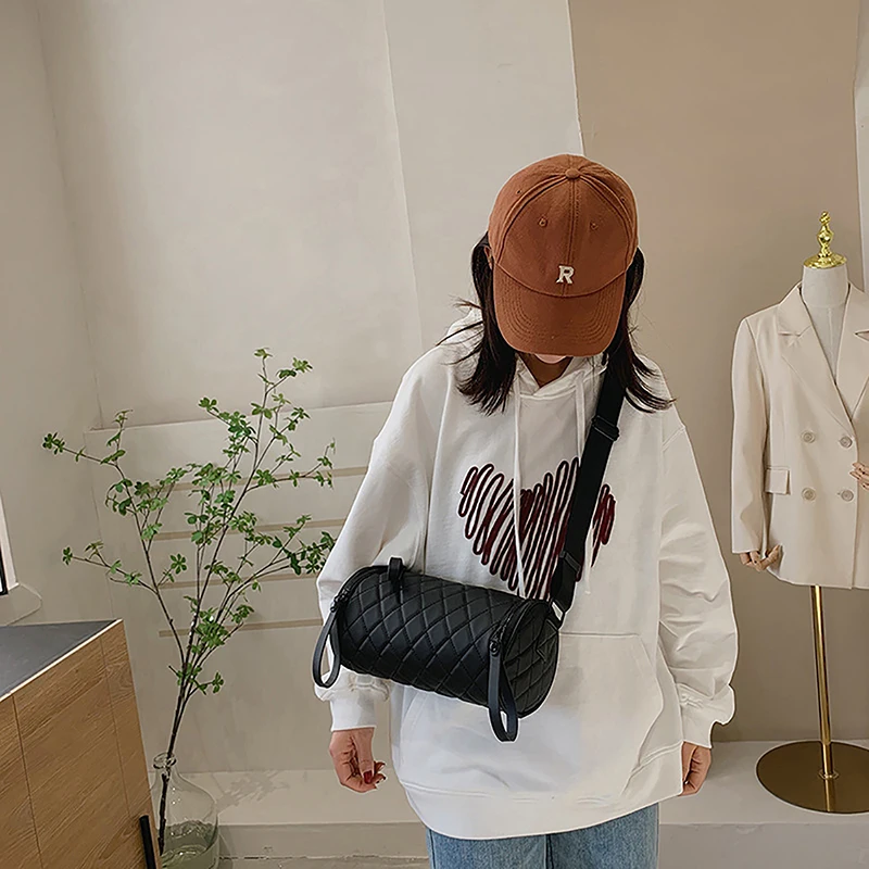 Korean High-grade Women Men's Bag Lingge Cylinder Bag Versatile One Shoulder Chest Bag