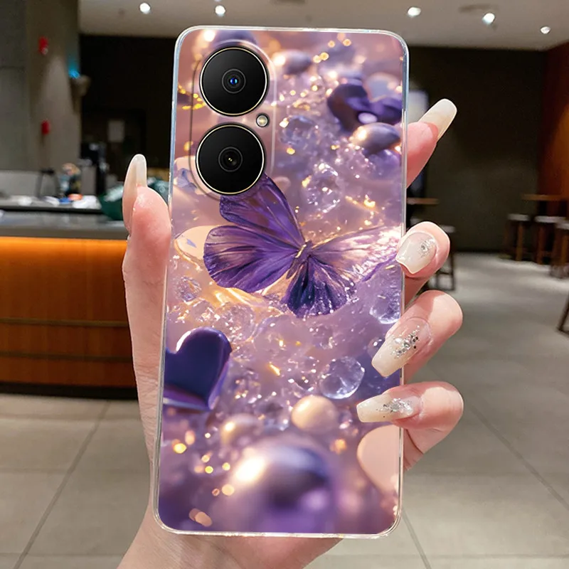 Фото Чехол для Huawei Nova Y73, новый дизайн, роскошный модный чехол с бабочками и цветами для Huawei NovaY73 Nova Y 73, прозрачный мягкий чехол для телефона №5
