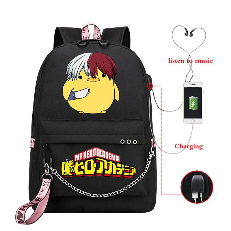 

Anime My Hero Academia Shoto Todoroki Izuku Midoriya Deku Knife Chick Backpack for School Girl Teenager Student Rucksack Usb Bag