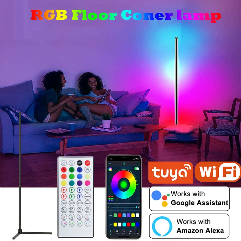 

RGB LED Corner Floor Lamp Tuya WiFi Function Bedroom Decoration Lighting Living Room Art Decor Remote Indoor Party Stand Light