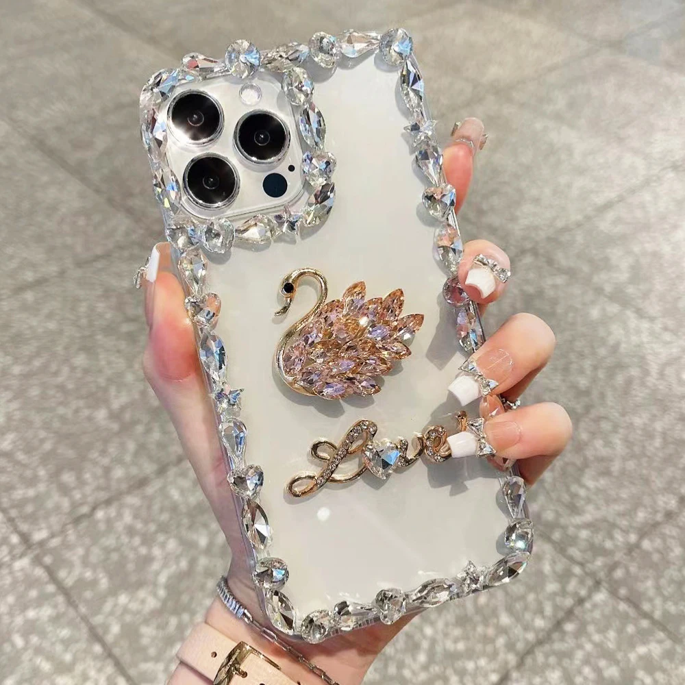 

Bling Jewel Crystal Swan Rhinestone Phone Case For Samsung A73 A72 A71 A70 A60 A54 A 53 52 51 50 42 33 32 31 23 22 21 20 14 13 S