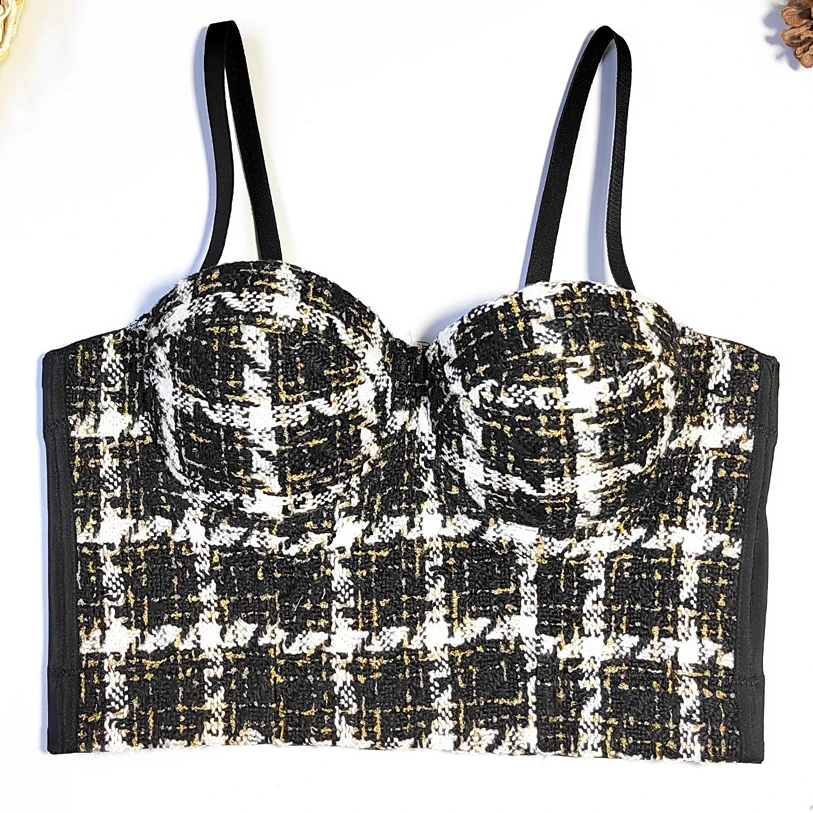 

Wrapped Vest Plaid Chest Padded Woman Corset Chic Sexy Punk Club Female Push Up Evening Mujer Bustier Crop Tops Steampunk Cloth