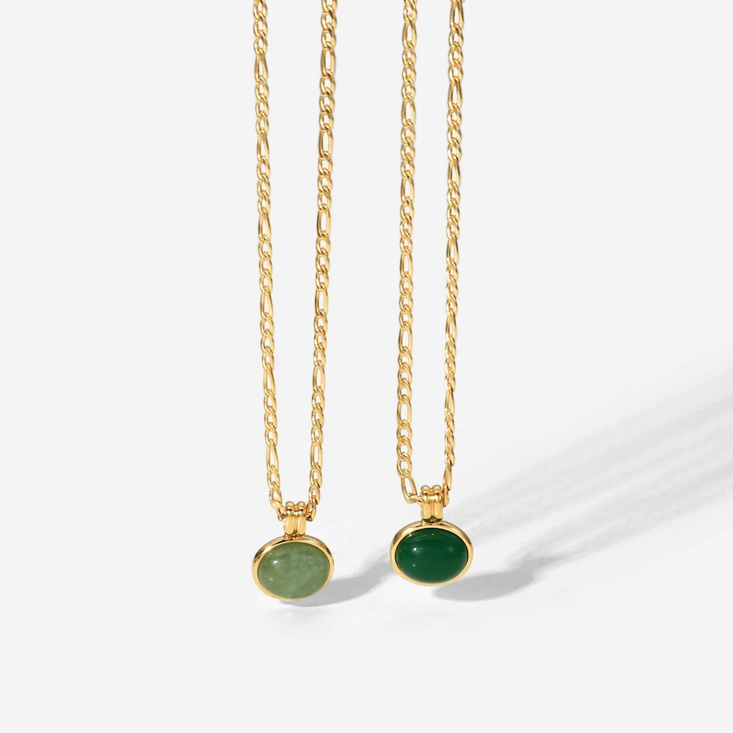 

Minar Retro Green Color Jade Natural Stone Pendant Necklaces for Women 14K Gold Plated Stainless Steel Oval Choker Necklace Gift