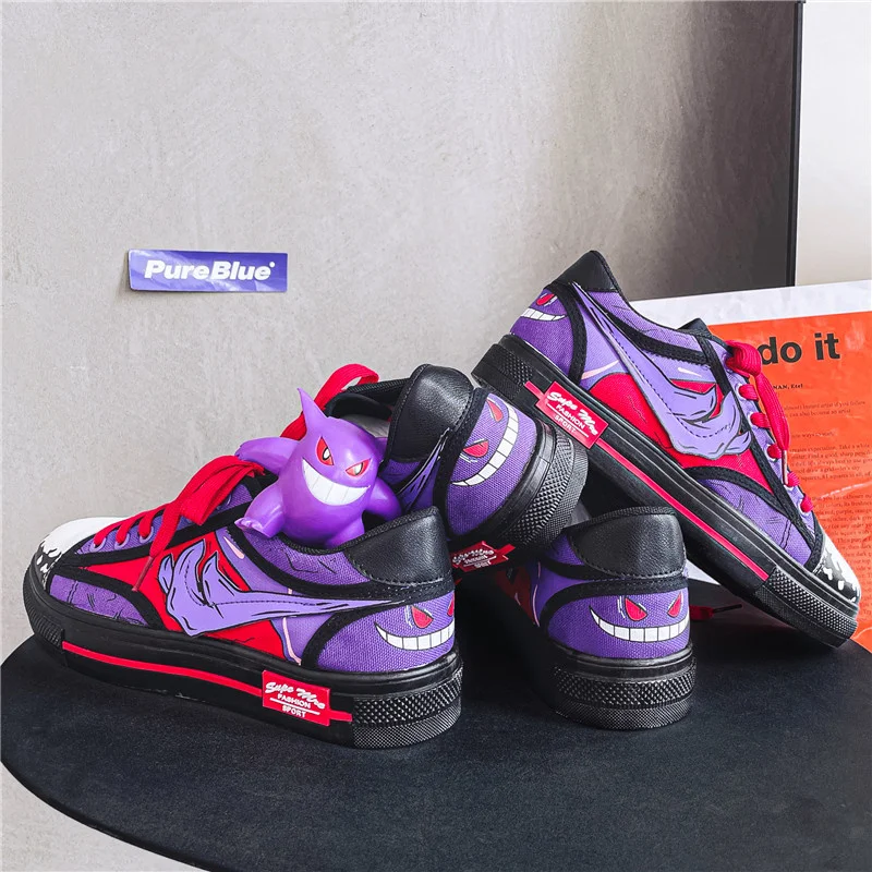 

Fashion Purple Men Anime Shoes Breathable Casual Sneakers For Men Streetwear Couple Designer Canvas Shoes Men Hip Hop Sneakers