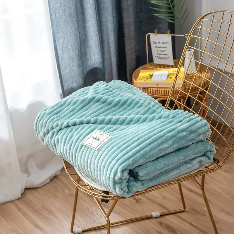

Solid Striped Throw Blanket Flannel Fleece Soft Adult Bed Cover Winter Warm Stitch Fluffy Bed Linen Bedspread for Sofa Bedroom