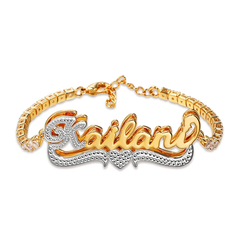 

Custom Nameplate Bracelet for Women Personalized 3D Name Pendant with 4mm Cubic Zirconia Tennis Chain