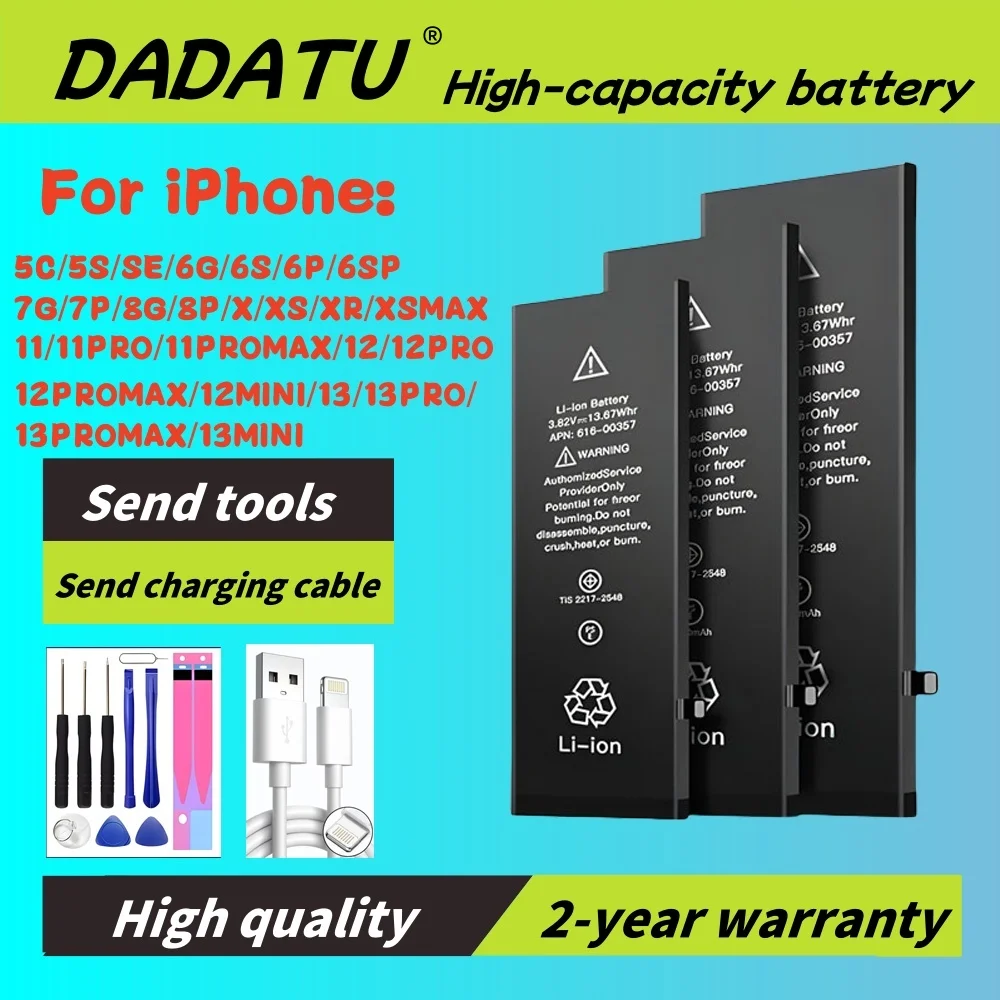 Аккумулятор большой емкости для iPhone DADATU совместим с 6 6G 6P 6SP 7 7P 8G 8P X XS XR XSMAX 11 12 13 14 15