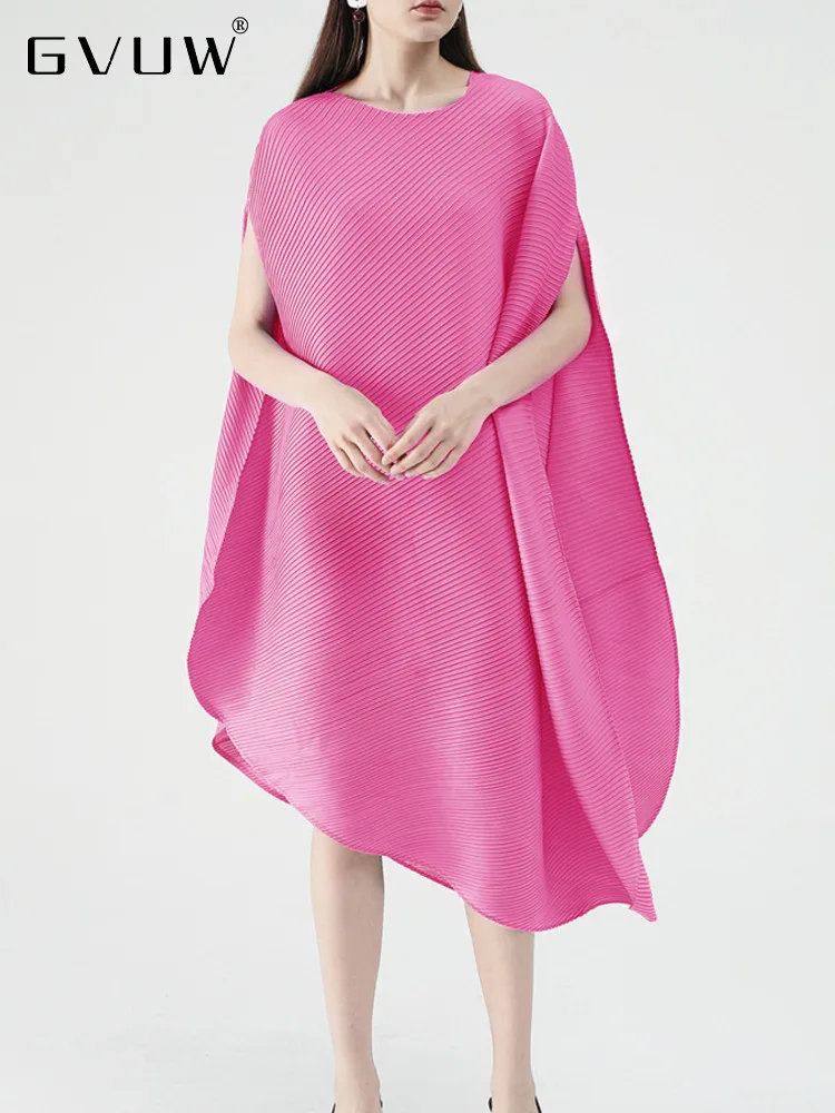 

GVUW Pleated Dresses For Women Irregular Round Collar Sleeveless Solid Color Loose 2023 Summer Female Fashion Clothing 17J01033
