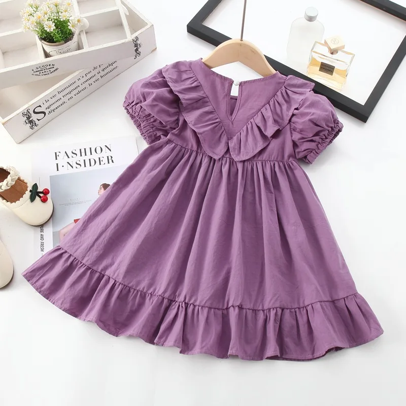 

2022 New Summer Dress For Girls Fashion Puff Sleeve French Style Dresses For Children Kids Cotton Blend Dresses For Girls 1-8Yrs