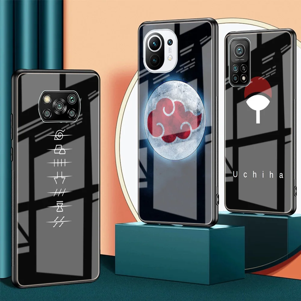 

Glass Case For Xiaomi Mi Poco X3 NFC 11 Capa for Redmi Note 9s 10 9 8 7 11T K40 Soft Edge Phone Covers Naruto Kakashi LOGO