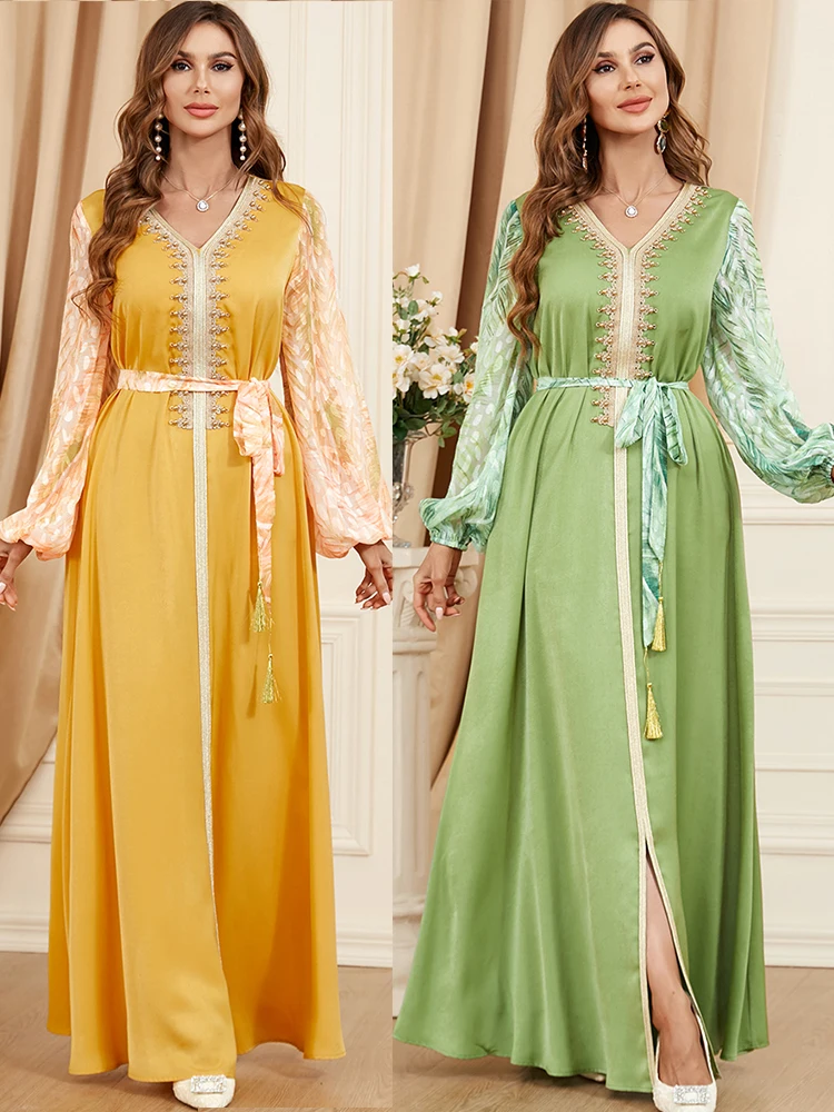 

Eid Party Muslim Dress Women Dubai Turkish Robe Kaftan Ethnic Long Sleeve Wild Dresses Maxi Abaya Islamic Clothing Vestidos 2023