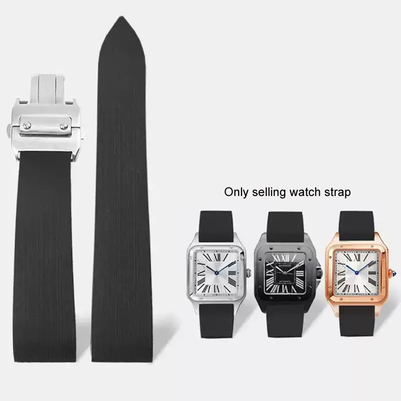 Резиновый водонепроницаемый ремешок для часов подходит Cartier Santos 100 Вт 2020007