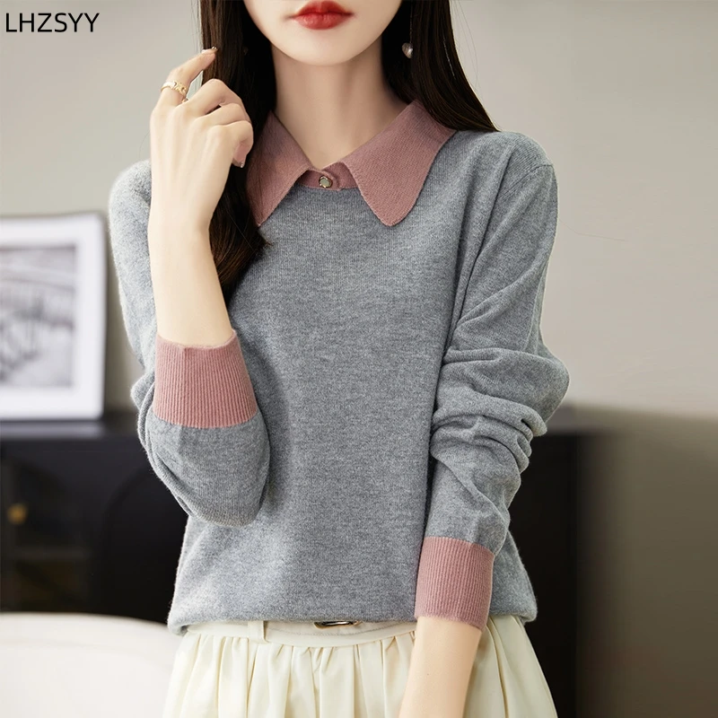 LHZSYY Весенняя Новинка 100% женская имитация кукольного воротника пуловеры из двух