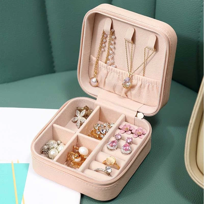 

10*10*5cm Portable Jewelry Box Jewelry Organizer Display Travel Jewelry Case Boxes Leather Storage Joyeros Organizador De Joyas