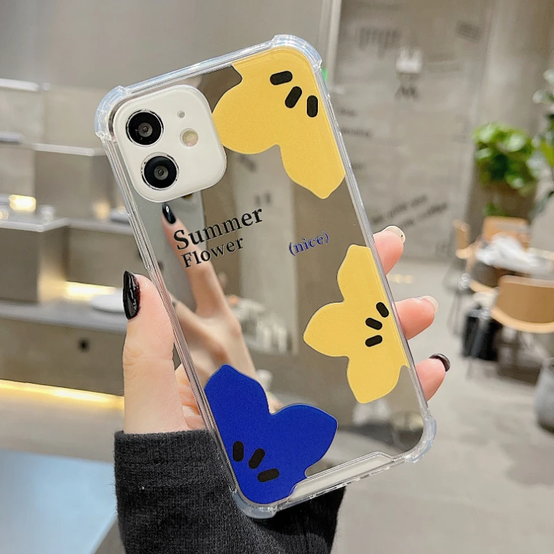 

Cute Graffiti Sunflower Makeup Mirror Clear Phone Case For iPhone 13 11 12 Pro X XR XS Max MINI 7 8Plus Shockproof Cartoon Cover