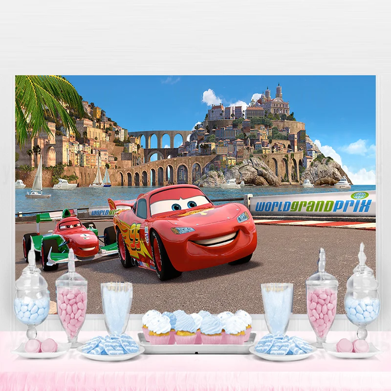 

Disney Custom Pixar Car Mobilization Birthday Party Theme Backdrop Racing Story Grid Red Photo Background Photography Banner