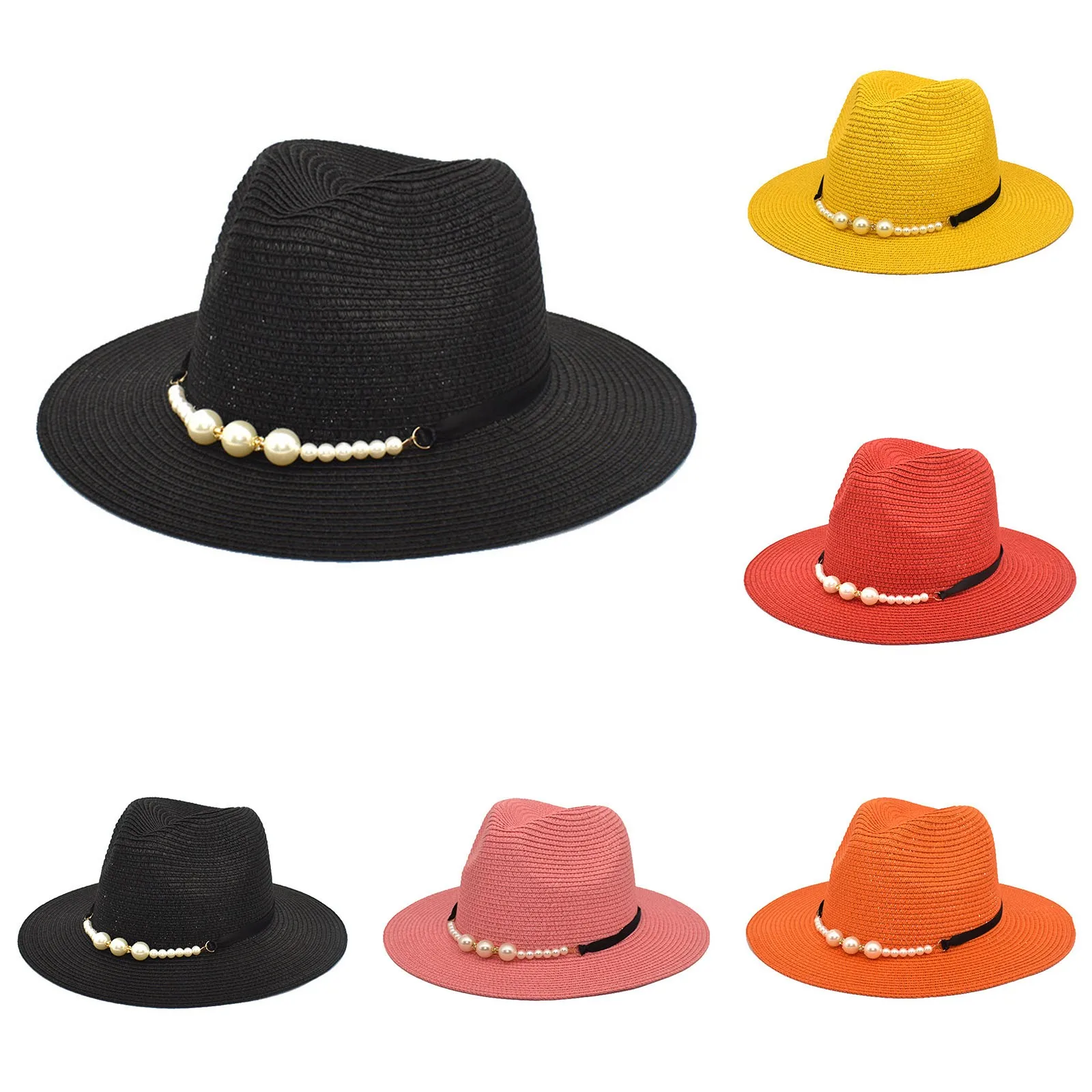

Spring And Summer Sunscreen Pearl Accessories Sun Hat Black Flat Brim Retro Jazz Baby Shield Bucket Hat I in Pools Bucket Hat