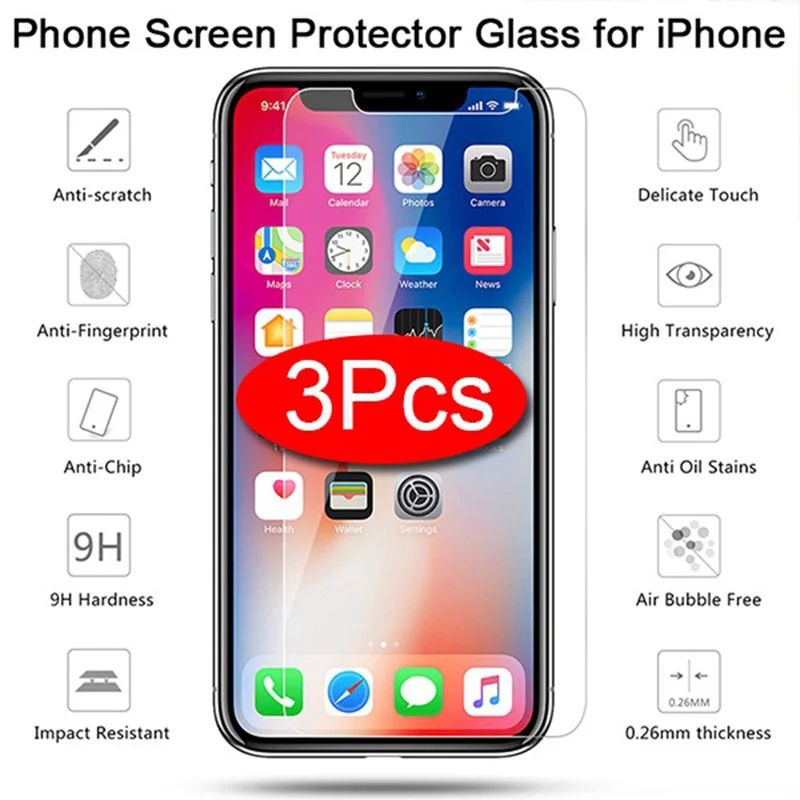 

На 8 7 6 6s защитное закаленное стекло для Iphone Mini Pro Max Защитная пленка для экрана 11 12 13 чехол X Xr Xs 3 шт. Анти-шпион