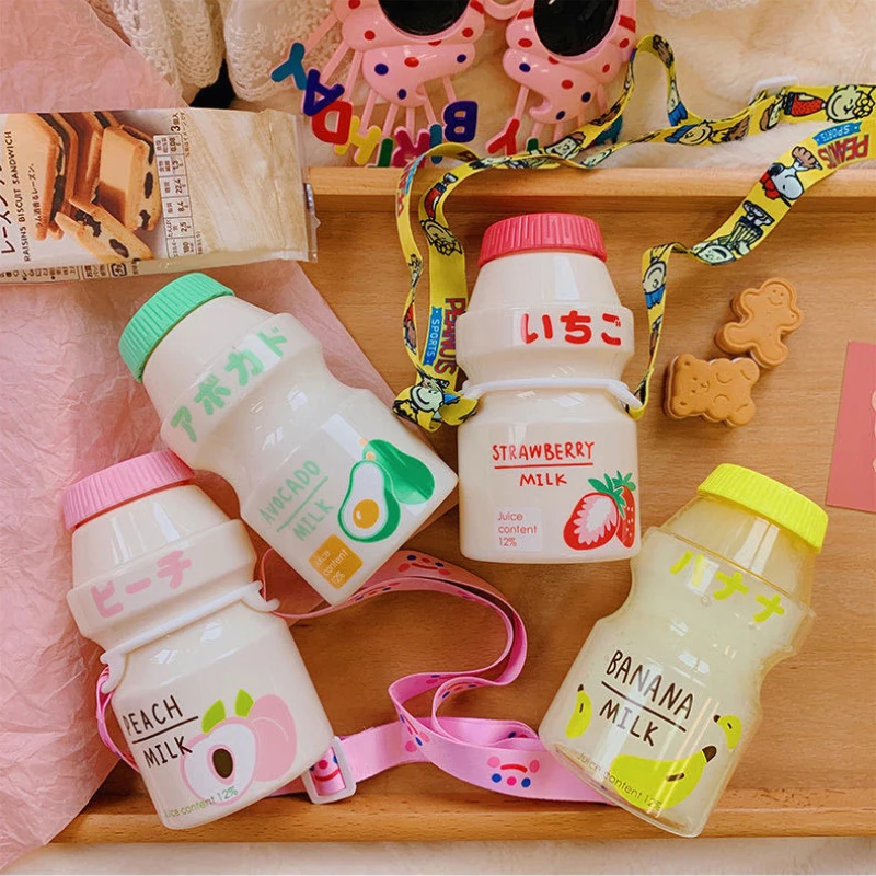 

Portable Cute Plastic Fruit Water Bottle Leakproof outdoor drink cup Kawaii Milk Carton Multicolor Bottle for Kids Girls 480ml