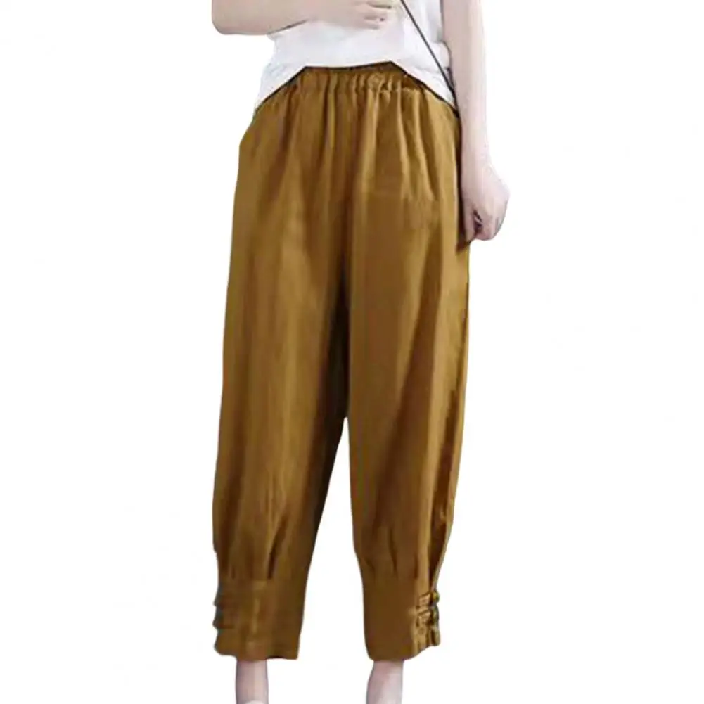 

Брюки Женские однотонные со средней посадкой, повседневные свободные штаны-султанки со скошенными карманами, пуговицами, манжетами на щико...