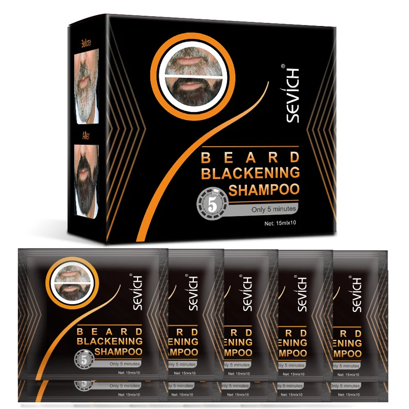 

10pcs 15ml Black Beard Shampoo Kit 5 Minutes Dye Beard Herb Natural Faster Blacken Shampoo Instant Extension Beard Essence Cover