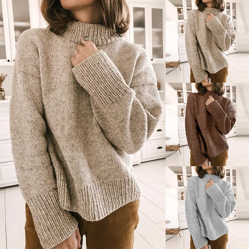 Autumn Winter Women's Sweater Pullover Solid Color Knitwear Casual Loose Sweater