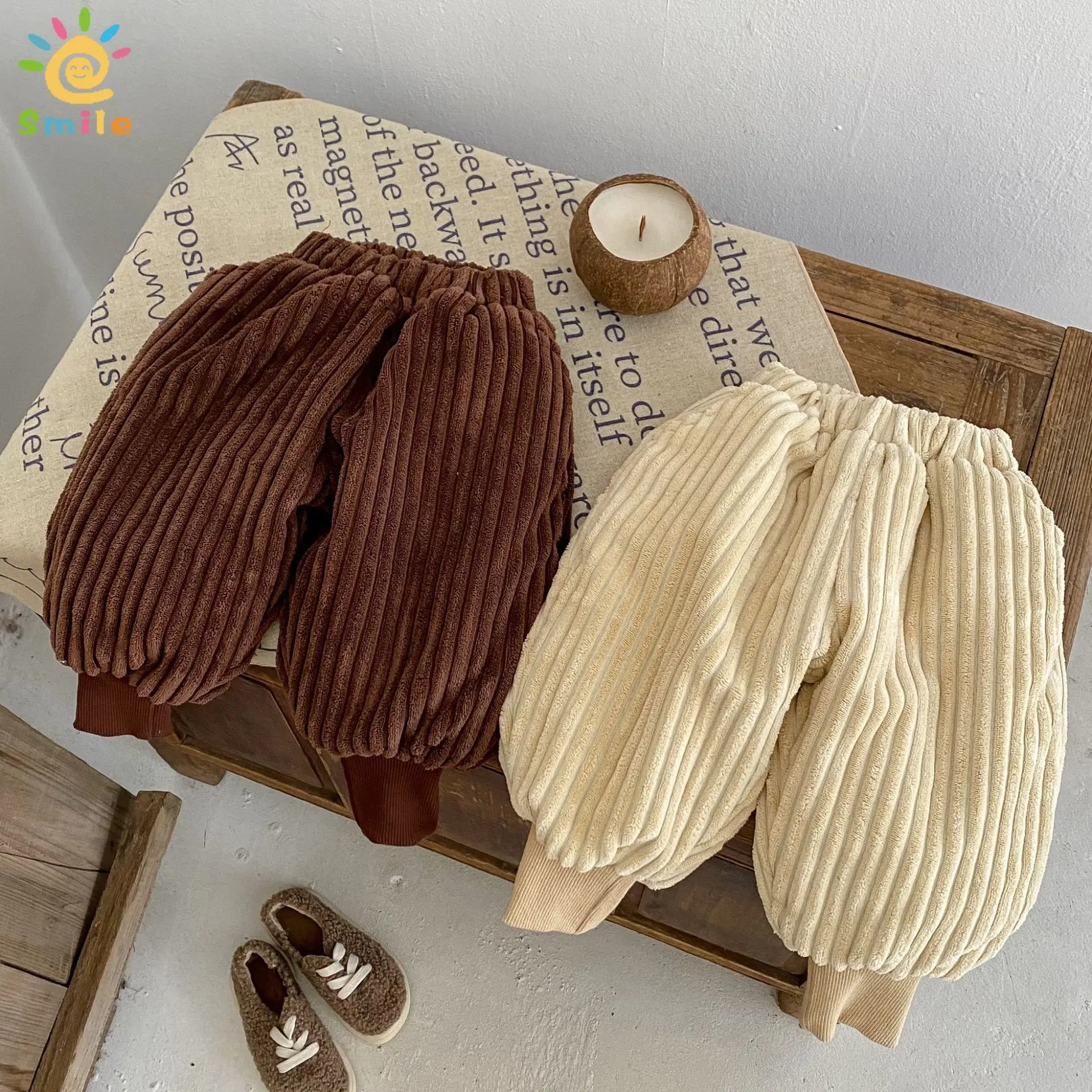 

Winter 2023New Kids Thick Warm Trousers 1-7 Years Korean Toddler Baggy Pants Children's Warm Plus Velvet Bind Feet Long Trousers